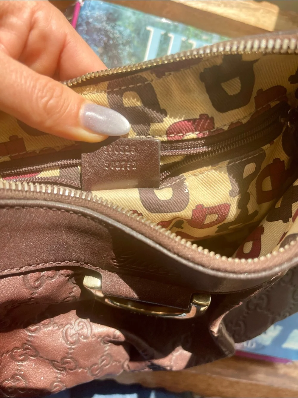 Gucci Brown Leather Monogram Hobo with Gold Hardware